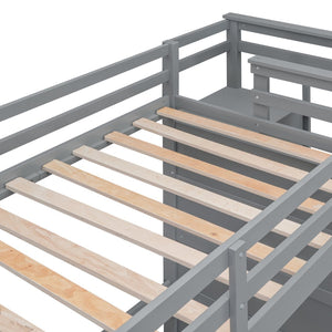 English Elm Twin Bunk Bed with Trundle Staircase Storage Drawers Solid Pine Kids Room LT000068AAE-1
