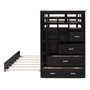 English Elm Twin Bunk Bed with Trundle Staircase Storage Drawers Solid Pine Kids Room LT000068AAP-1