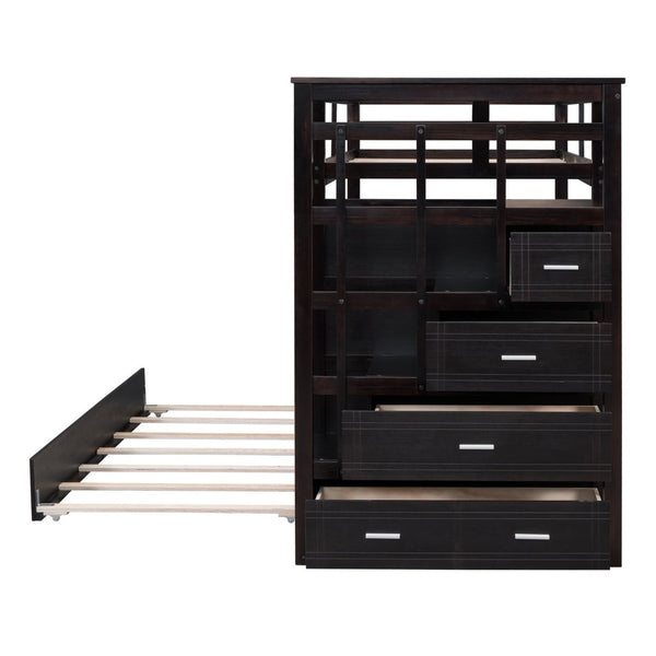 English Elm Twin Bunk Bed with Trundle Staircase Storage Drawers Solid Pine Kids Room LT000068AAP-1