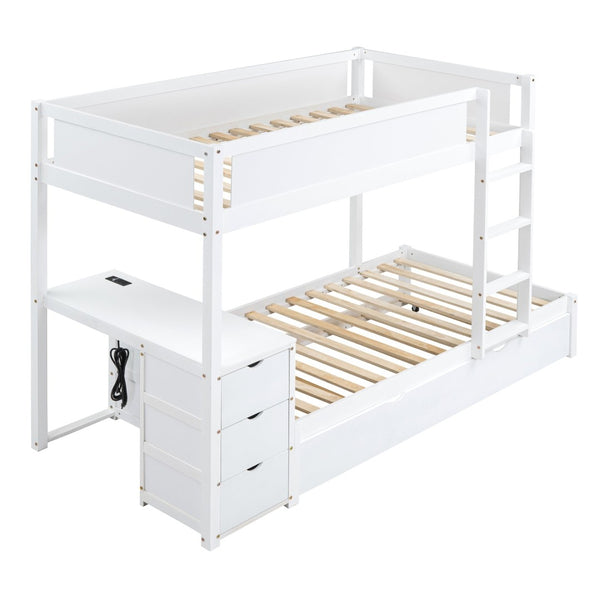English Elm Twin-over-twin Bunk Bed with Trundle Built-in Desk Storage Drawers and Power Outlets White LT000363AAK-1