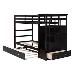 English Elm Twin Bunk Bed with Trundle Staircase Storage Drawers Solid Pine Kids Room LT000068AAP-1