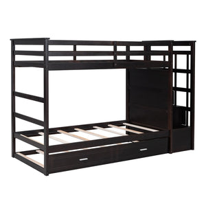 English Elm Twin Bunk Bed with Trundle Staircase Storage Drawers Solid Pine Kids Room LT000068AAP-1