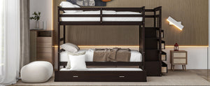 English Elm Twin Bunk Bed with Trundle Staircase Storage Drawers Solid Pine Kids Room LT000068AAP-1