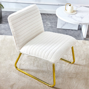 English Elm One White Minimalist Armless Sofa Chair With Plush Cushion and Backrest Paired With Golden Metal Legs, Suitable For Offices, Restaurants, Kitchens, Bedrooms