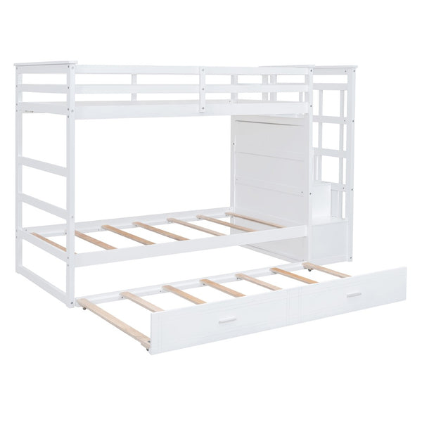 English Elm Twin Bunk Bed with Trundle Staircase Storage Drawers Solid Pine Kids Room LT000068AAK-1