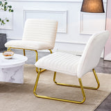 English Elm One White Minimalist Armless Sofa Chair With Plush Cushion and Backrest Paired With Golden Metal Legs, Suitable For Offices, Restaurants, Kitchens, Bedrooms