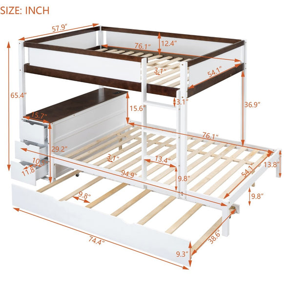 English Elm Full-over-full Bunk Bed with Trundle Desk Drawers and Built-in Power for Kids LT000364AAD-1