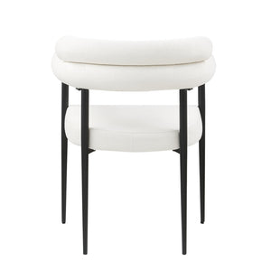 English Elm Woker Boucle Sherpa Dining Chairs Set of 2 Mid-century Curved Seat Black Metal Legs W1567139484