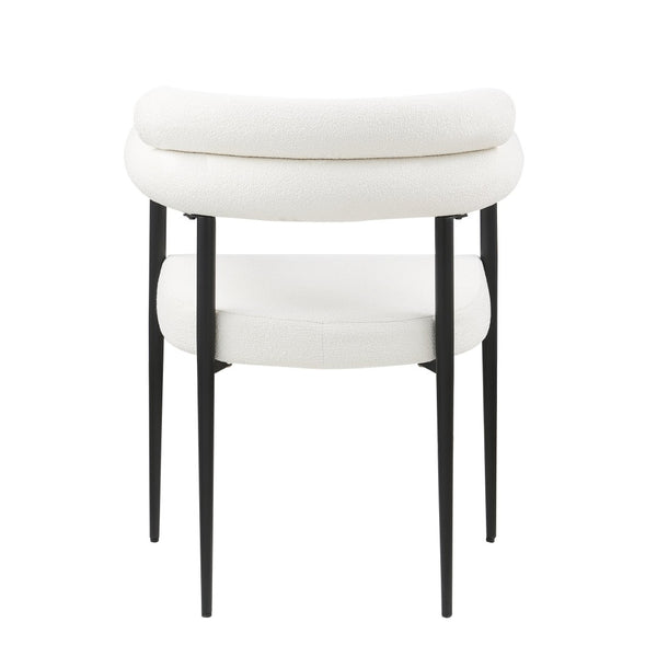 English Elm Woker Boucle Sherpa Dining Chairs Set of 2 Mid-century Curved Seat Black Metal Legs W1567139484