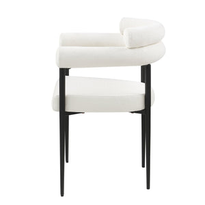 English Elm Woker Boucle Sherpa Dining Chairs Set of 2 Mid-century Curved Seat Black Metal Legs W1567139484