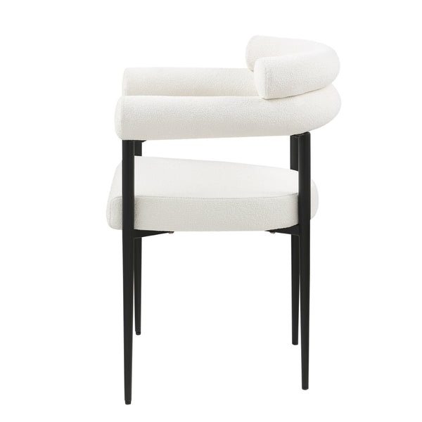 English Elm Woker Boucle Sherpa Dining Chairs Set of 2 Mid-century Curved Seat Black Metal Legs W1567139484