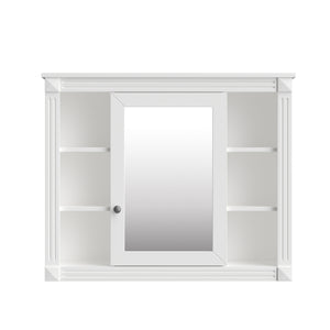English Elm 35'' Modern Medicine Cabinet with Mirror and Towel Rod, MDF Wall-Mounted Bathroom Storage with Adjustable Shelves and Soft-Close Hinges White WF305081AAK