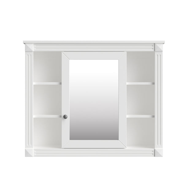 English Elm 36'' Bathroom Vanity with Sink and Mirror Cabinet, Modern MDF & Solid Wood Design, Ceramic Top, Soft-Close Doors White SW000115AAK-1