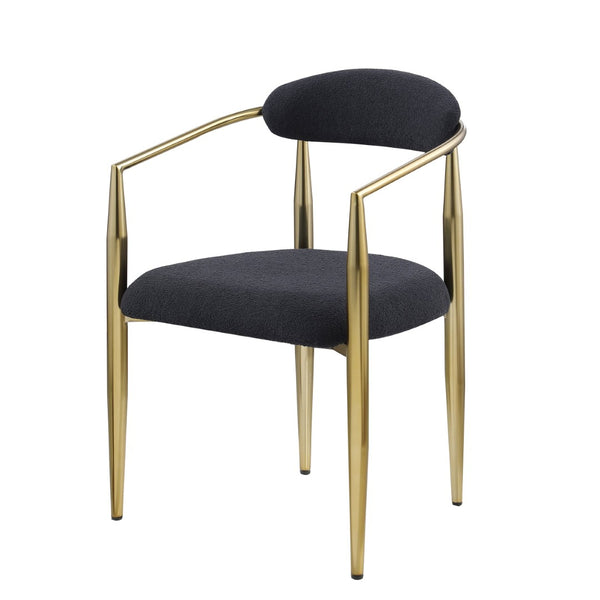 English Elm Woker Boucle Sherpa Dining Chair Set Mid Century Round Back Gold Leg Pair W1567140144