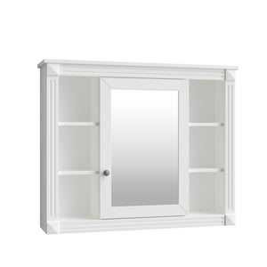 English Elm 35'' Modern Medicine Cabinet with Mirror and Towel Rod, MDF Wall-Mounted Bathroom Storage with Adjustable Shelves and Soft-Close Hinges White WF305081AAK