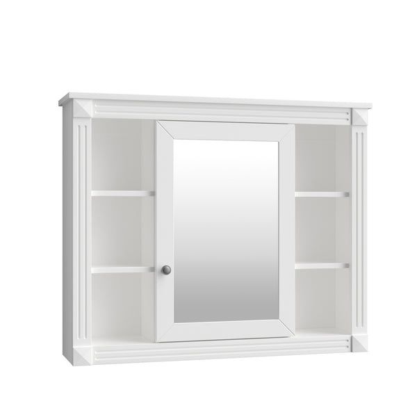 English Elm 35'' Modern Medicine Cabinet with Mirror and Towel Rod, MDF Wall-Mounted Bathroom Storage with Adjustable Shelves and Soft-Close Hinges White WF305081AAK