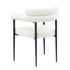 English Elm Woker Boucle Sherpa Dining Chairs Set of 2 Mid-century Curved Seat Black Metal Legs W1567139484