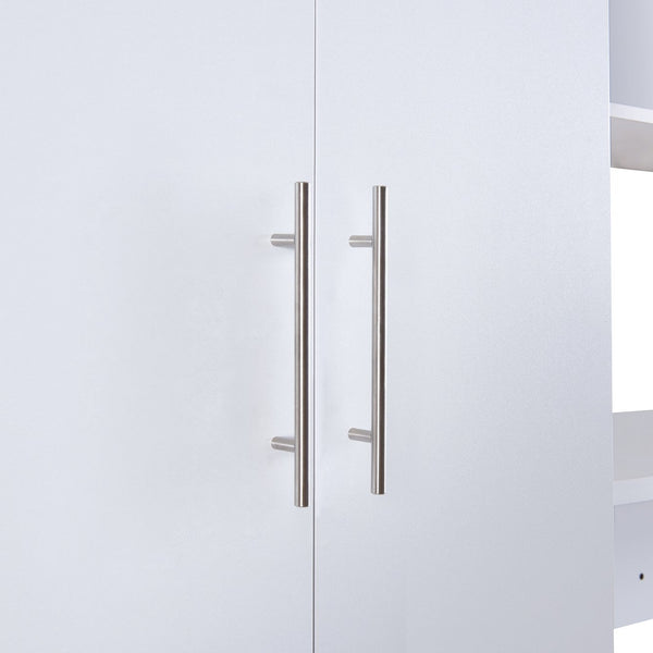 English Elm Twin Murphy Bed with Shelves Drawers Wardrobe & Fold-Down Desk White — Space-Saving Modern Guest Solution GX002022AAK