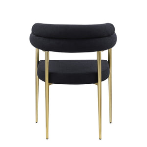 English Elm Woker Boucle Sherpa Dining Chairs Set of 2 Mid-century Curved Seat Black Metal Legs W1567139483