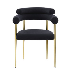 English Elm Woker Boucle Sherpa Dining Chairs Set of 2 Mid-century Curved Seat Black Metal Legs W1567139483