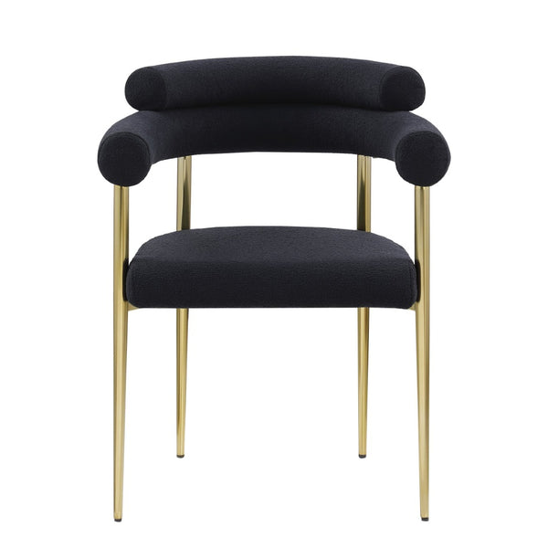 English Elm Woker Boucle Sherpa Dining Chairs Set of 2 Mid-century Curved Seat Black Metal Legs W1567139483
