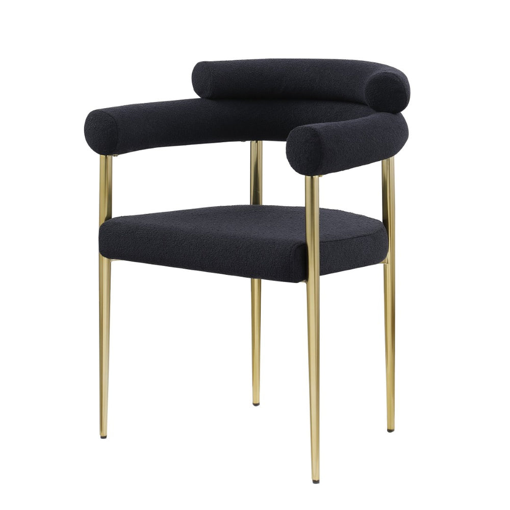 English Elm Woker Boucle Sherpa Dining Chairs Set of 2 Mid-century Curved Seat Black Metal Legs W1567139483
