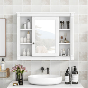 English Elm 35'' Modern Medicine Cabinet with Mirror and Towel Rod, MDF Wall-Mounted Bathroom Storage with Adjustable Shelves and Soft-Close Hinges White WF305081AAK