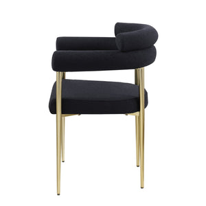 English Elm Woker Boucle Sherpa Dining Chairs Set of 2 Mid-century Curved Seat Black Metal Legs W1567139483