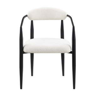 English Elm Woker Boucle Sherpa Dining Chair Set Mid Century Round Back Gold Leg Pair W1567140146