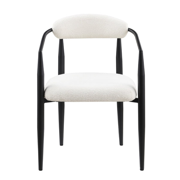 English Elm Woker Boucle Sherpa Dining Chair Set Mid Century Round Back Gold Leg Pair W1567140146