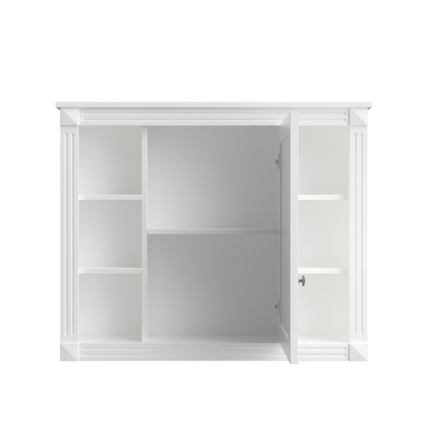 English Elm 35'' Modern Medicine Cabinet with Mirror and Towel Rod, MDF Wall-Mounted Bathroom Storage with Adjustable Shelves and Soft-Close Hinges White WF305081AAK