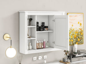 English Elm 35'' Modern Medicine Cabinet with Mirror and Towel Rod, MDF Wall-Mounted Bathroom Storage with Adjustable Shelves and Soft-Close Hinges White WF305081AAK