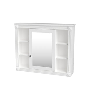 English Elm 35'' Modern Medicine Cabinet with Mirror and Towel Rod, MDF Wall-Mounted Bathroom Storage with Adjustable Shelves and Soft-Close Hinges White WF305081AAK
