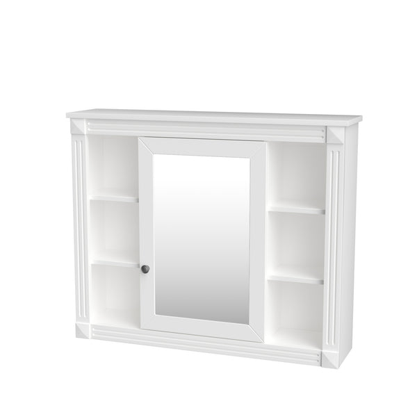 English Elm 35'' Modern Medicine Cabinet with Mirror and Towel Rod, MDF Wall-Mounted Bathroom Storage with Adjustable Shelves and Soft-Close Hinges White WF305081AAK