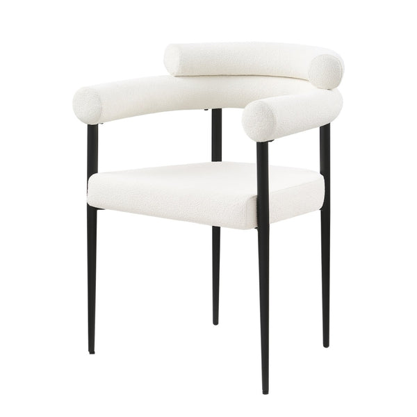 English Elm Woker Boucle Sherpa Dining Chairs Set of 2 Mid-century Curved Seat Black Metal Legs W1567139484