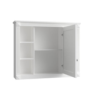 English Elm 35'' Modern Medicine Cabinet with Mirror and Towel Rod, MDF Wall-Mounted Bathroom Storage with Adjustable Shelves and Soft-Close Hinges White WF305081AAK