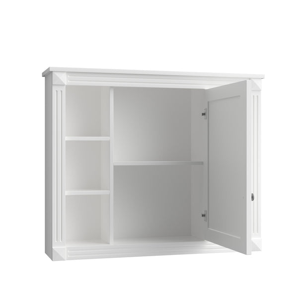 English Elm 35'' Modern Medicine Cabinet with Mirror and Towel Rod, MDF Wall-Mounted Bathroom Storage with Adjustable Shelves and Soft-Close Hinges White WF305081AAK
