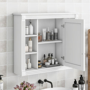 English Elm 35'' Modern Medicine Cabinet with Mirror and Towel Rod, MDF Wall-Mounted Bathroom Storage with Adjustable Shelves and Soft-Close Hinges White WF305081AAK