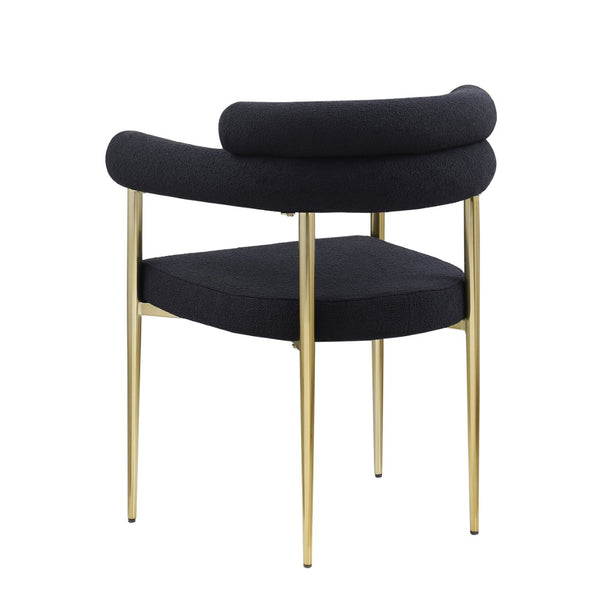 English Elm Woker Boucle Sherpa Dining Chairs Set of 2 Mid-century Curved Seat Black Metal Legs W1567139483