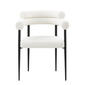 English Elm Woker Boucle Sherpa Dining Chairs Set of 2 Mid-century Curved Seat Black Metal Legs W1567139484