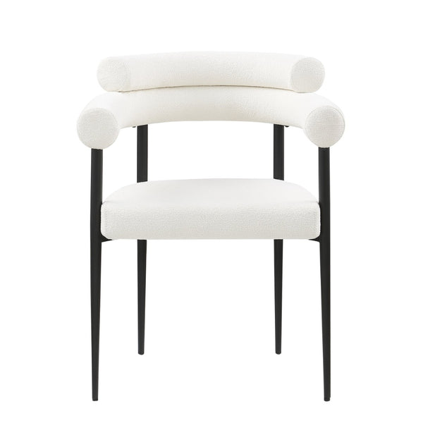 English Elm Woker Boucle Sherpa Dining Chairs Set of 2 Mid-century Curved Seat Black Metal Legs W1567139484