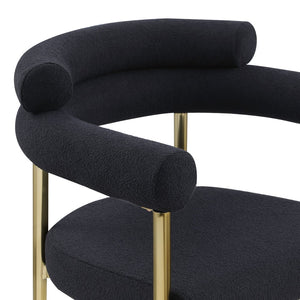 English Elm Woker Boucle Sherpa Dining Chairs Set of 2 Mid-century Curved Seat Black Metal Legs W1567139483
