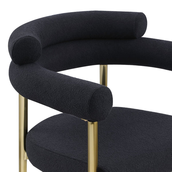 English Elm Woker Boucle Sherpa Dining Chairs Set of 2 Mid-century Curved Seat Black Metal Legs W1567139483