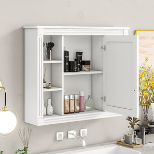 English Elm 35'' Modern Medicine Cabinet with Mirror and Towel Rod, MDF Wall-Mounted Bathroom Storage with Adjustable Shelves and Soft-Close Hinges White WF305081AAK