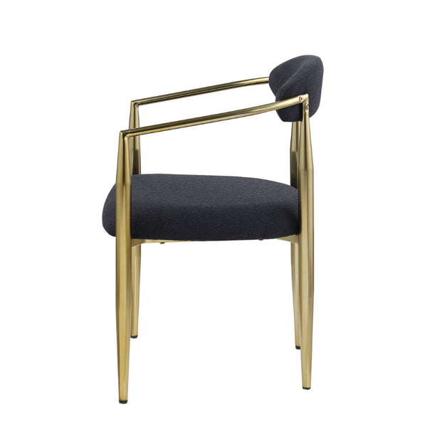 English Elm Woker Boucle Sherpa Dining Chair Set Mid Century Round Back Gold Leg Pair W1567140144