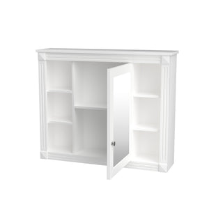 English Elm 35'' Modern Medicine Cabinet with Mirror and Towel Rod, MDF Wall-Mounted Bathroom Storage with Adjustable Shelves and Soft-Close Hinges White WF305081AAK