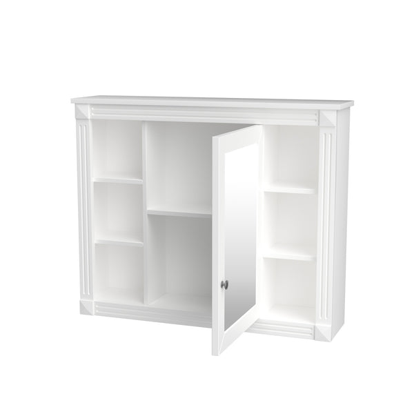English Elm 35'' Modern Medicine Cabinet with Mirror and Towel Rod, MDF Wall-Mounted Bathroom Storage with Adjustable Shelves and Soft-Close Hinges White WF305081AAK