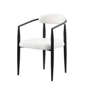 English Elm Woker Boucle Sherpa Dining Chair Set Mid Century Round Back Gold Leg Pair W1567140146