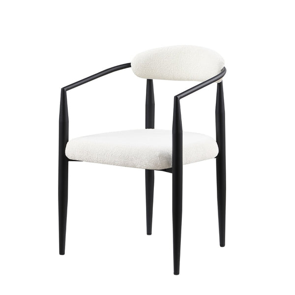 English Elm Woker Boucle Sherpa Dining Chair Set Mid Century Round Back Gold Leg Pair W1567140146