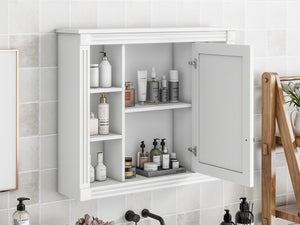 English Elm 35'' Modern Medicine Cabinet with Mirror and Towel Rod, MDF Wall-Mounted Bathroom Storage with Adjustable Shelves and Soft-Close Hinges White WF305081AAK